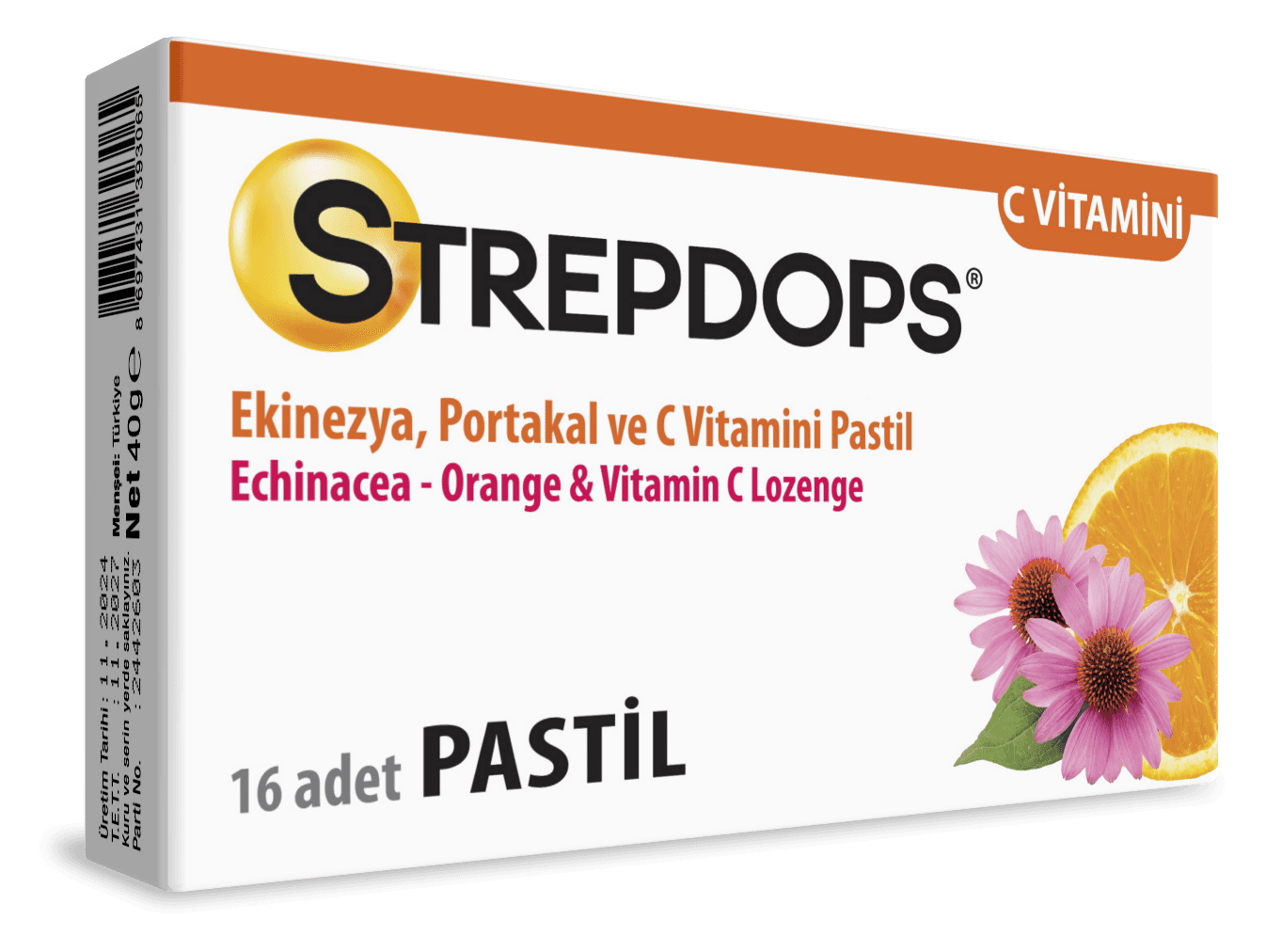 STREPDOPS Ekinezya Portakal C Vitamini Pastil ambalajı