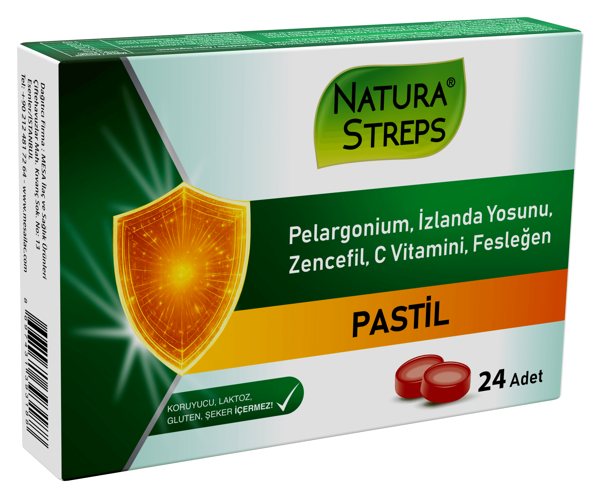 NATURA STREPS İzlanda Likeni Pelargonyum Zencefil Fesleğen Pastil ambalajı